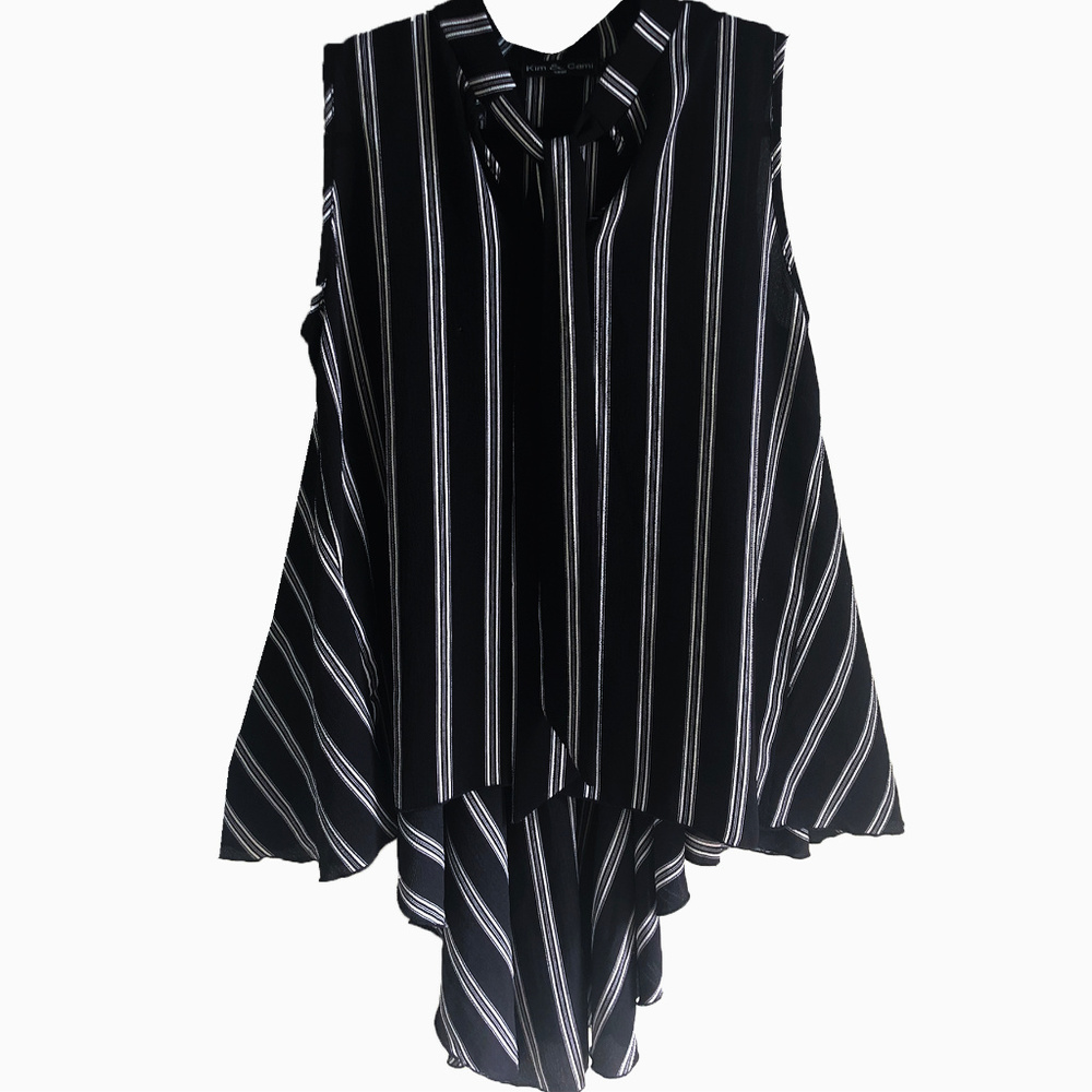 Kim & Cami hi-low sleeveless top Black & White Sm